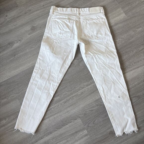 Moussy Vintage Jeans Womens Size 28 White Tapered Distressed Denim Pants - Picture 3 of 13